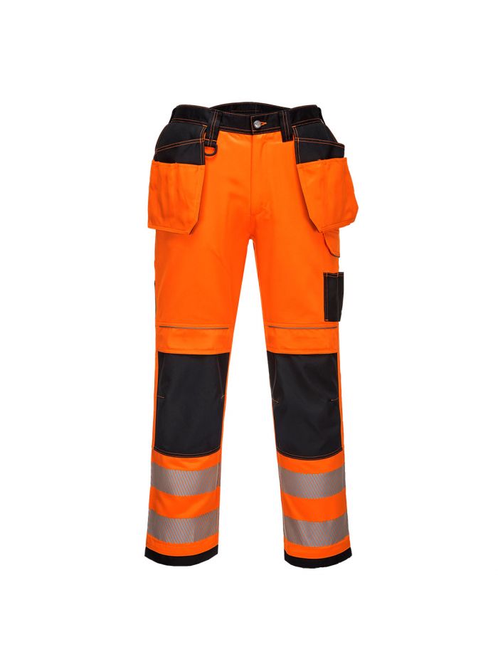 PW3 Warnschutz Arbeitsbundhose mit Holstertaschen, 28, R, Orange/Schwarz