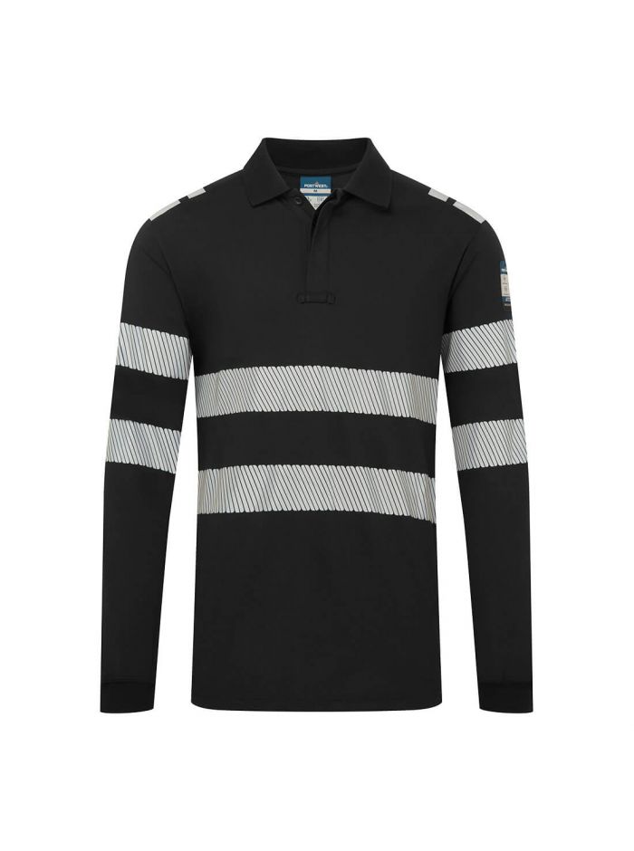PW3 Modaflame Knit FR Poloshirt Langarm, L, R, Schwarz