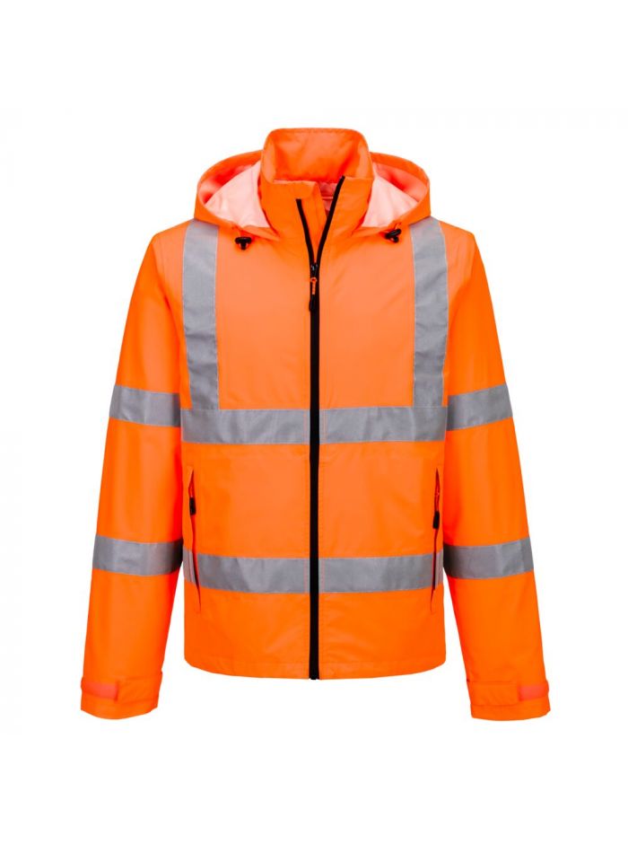 Hi-Vis leichte, packbare Jacke, 4XL, R, Orange