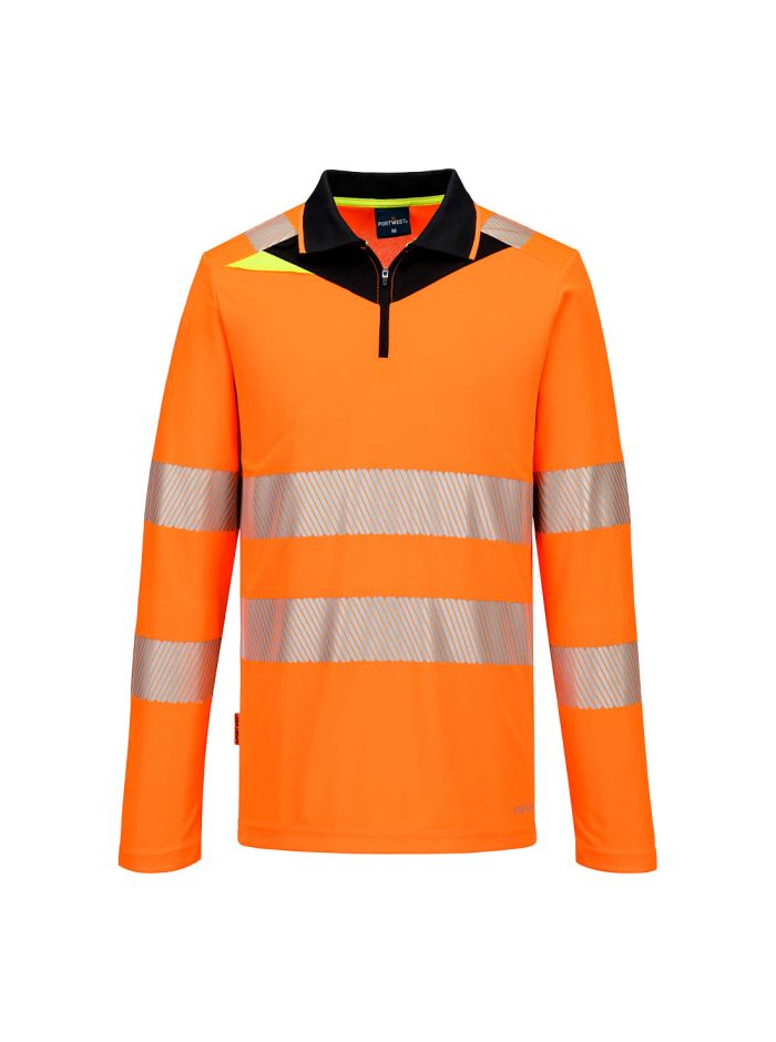 DX4 Hi-Vis Polo Shirt mit Reißverschluss langarm , 4XL, R, Orange/Schwarz