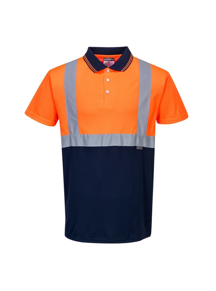 Warnschutz Kontrast Poloshirt kurzarm , 4XL, R, Orange/Marine