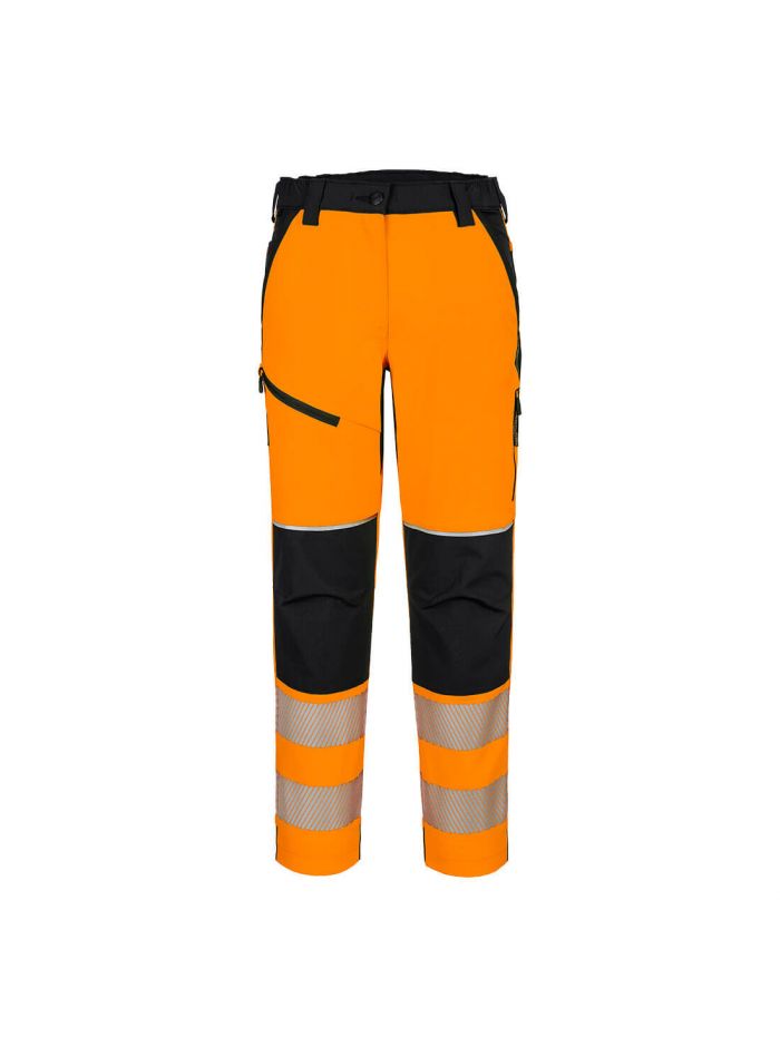 PW3 Warnschutz Stretchhose für Damen, L, R, Orange/Schwarz