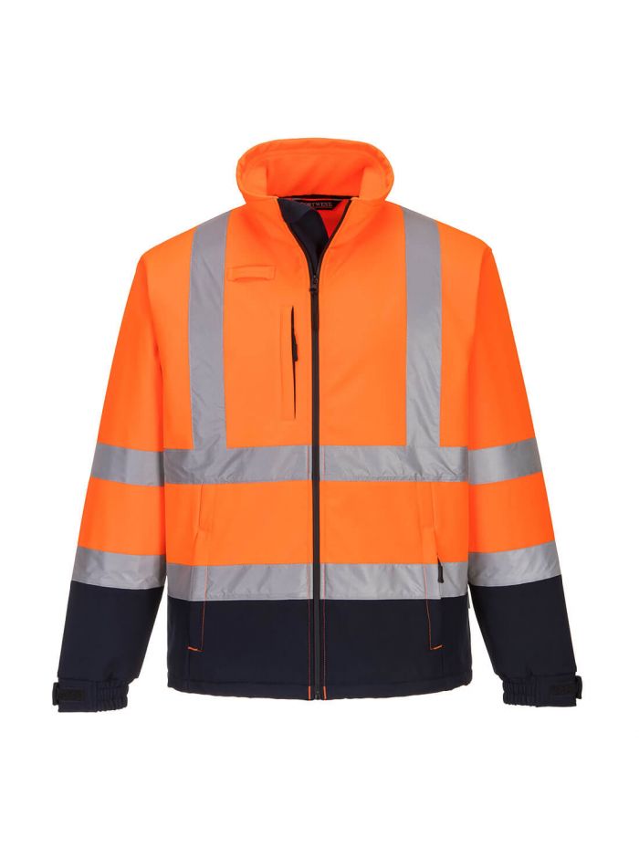 Warnschutz Kontrast Softshell-Jacke (3L), L, R, Orange/Marine