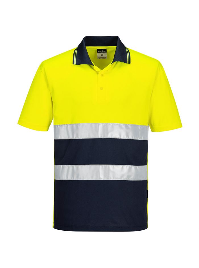 Leichtes Warnschutz Kontrast-Poloshirt kurzarm , 4XL, R, Gelb/Marine