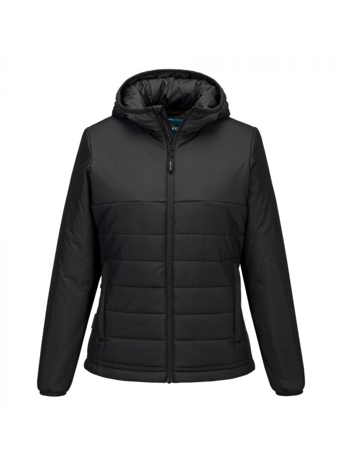 Women's Hooded Baffle Jacket, L, R, Schwarz