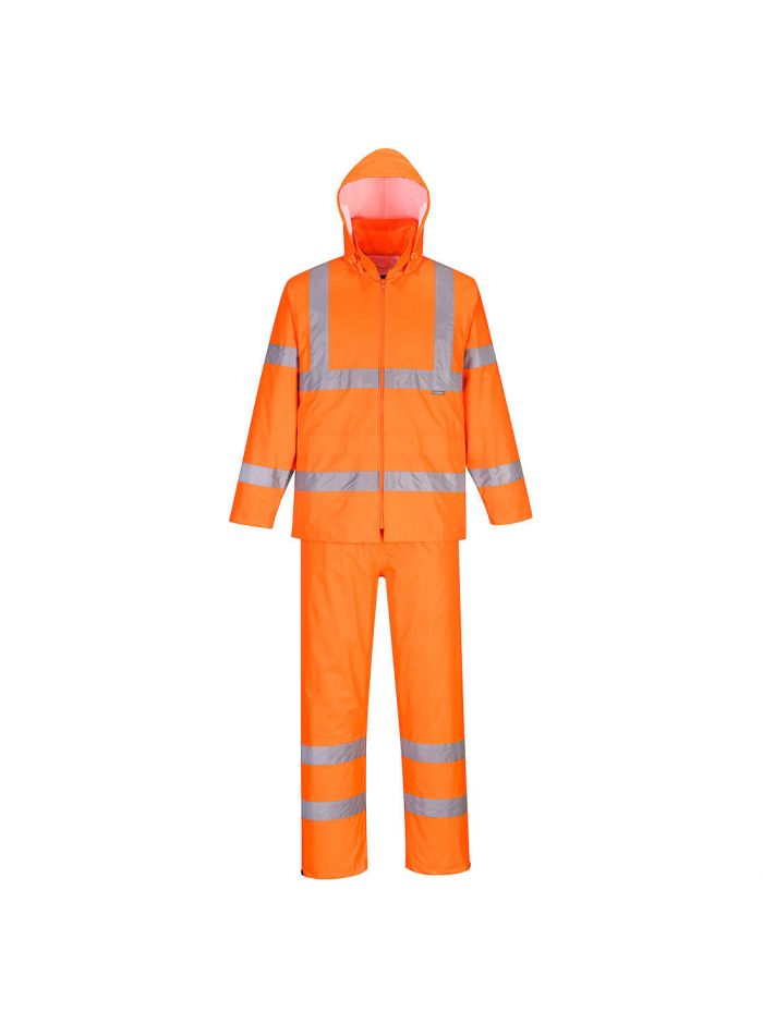 Einfach verstaubarer Warnschutz-Regenanzug , 4XL, R, Orange