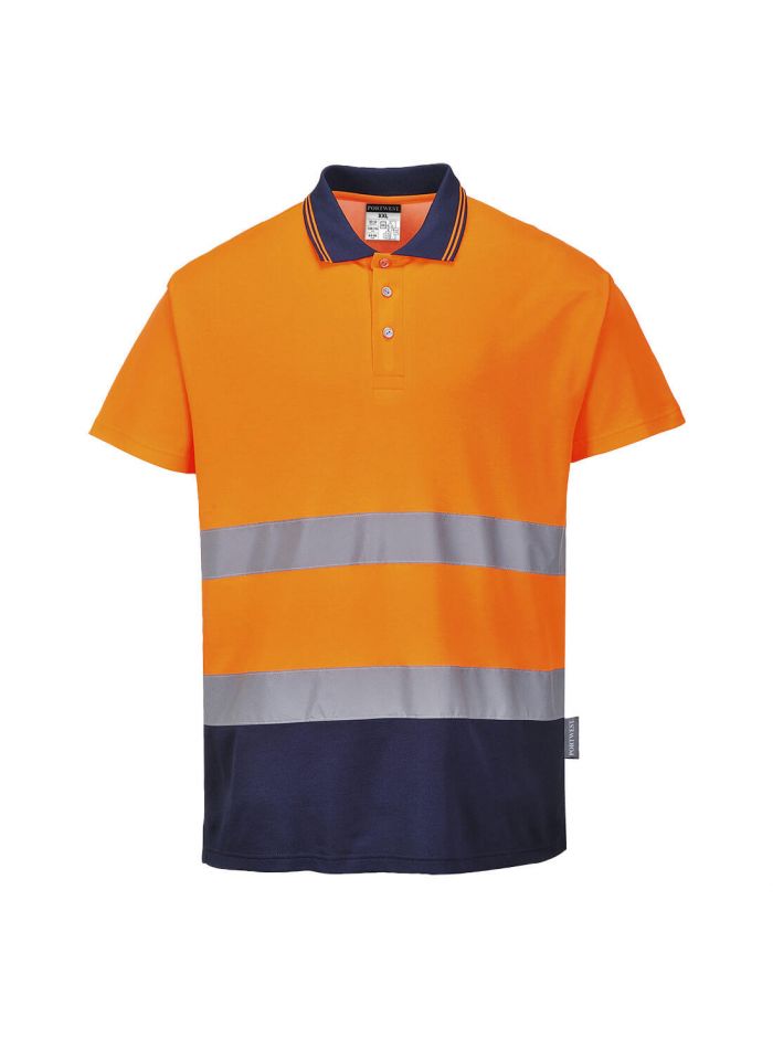 Warnschutz Cotton Comfort Kontrast Poloshirt kurzarm , 4XL, R, Orange/Marine