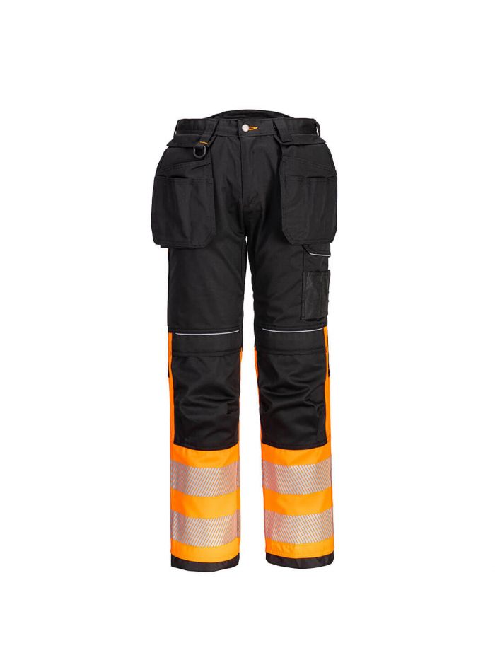 PW3 Warnschutz- Bundhose mit Holstertaschen Klasse 1, 28, R, Orange/Schwarz