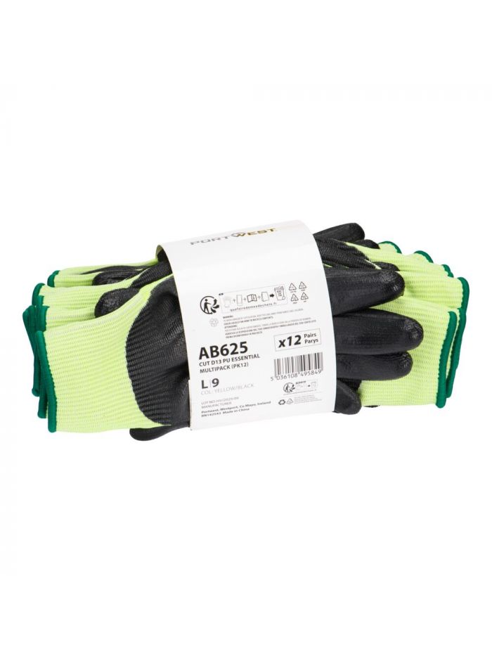 Unverzichtbarer D13 PU Schnittschutzhandschuh (Pk12), L, R, Gelb/Schwarz