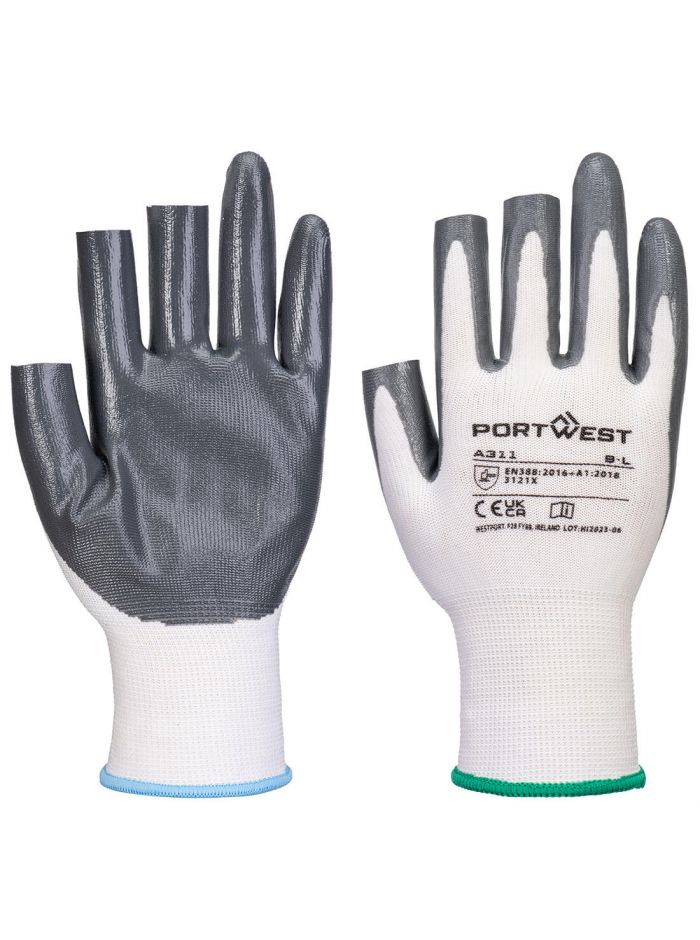 Grip 13 Nitril 3 Fingerlose Handschuhe (Pk12), L, R, Weiss/Grau