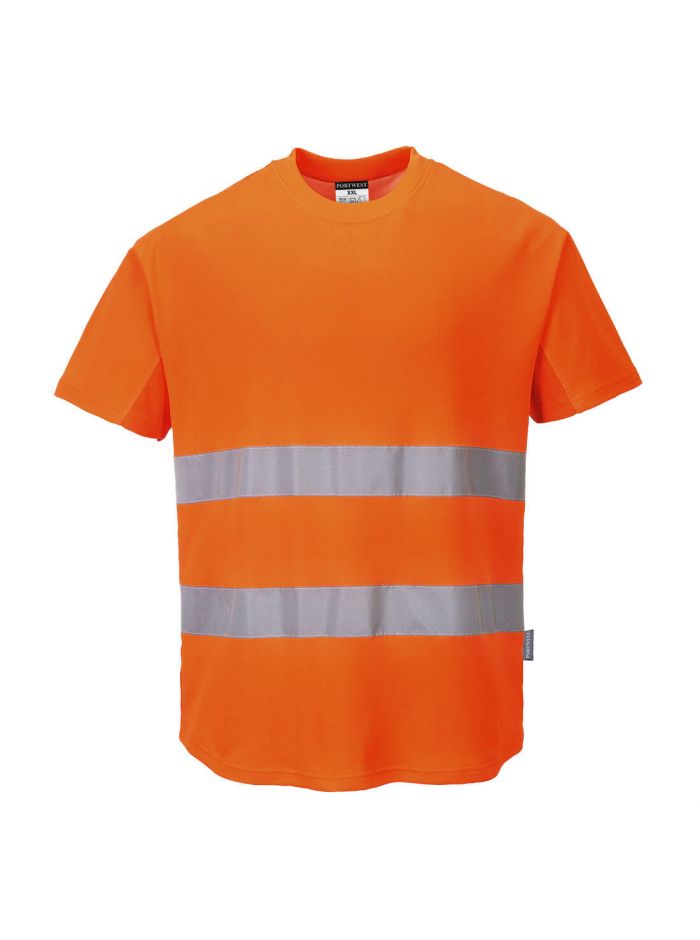 Warnschutz Cotton Comfort T-Shirt mit MeshAir Einsatz kurzarm , L, R, Orange