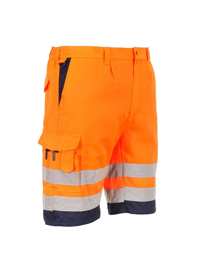 Leichte Warnschutz Mischgewebe-Shorts, L, R, Orange/Marine