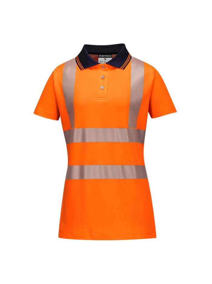 Warnschutz Cotton Comfort Pro Damen  Poloshirt kurzarm , L, R, Orange/Schwarz