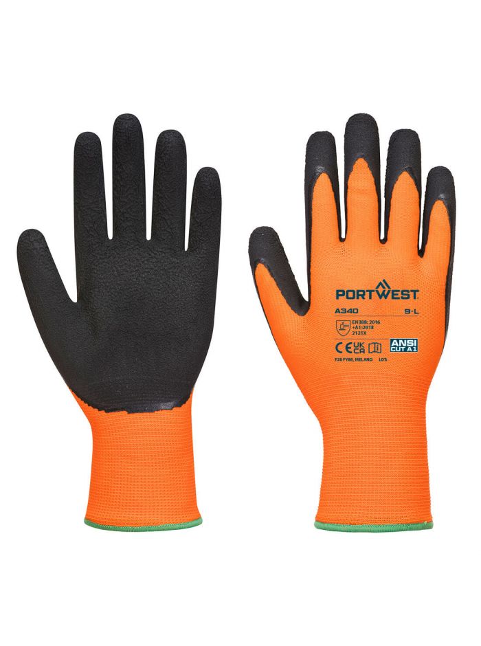 Warnschutz Grip Handschuh - Latexschaum, L, B, Orange/Schwarz