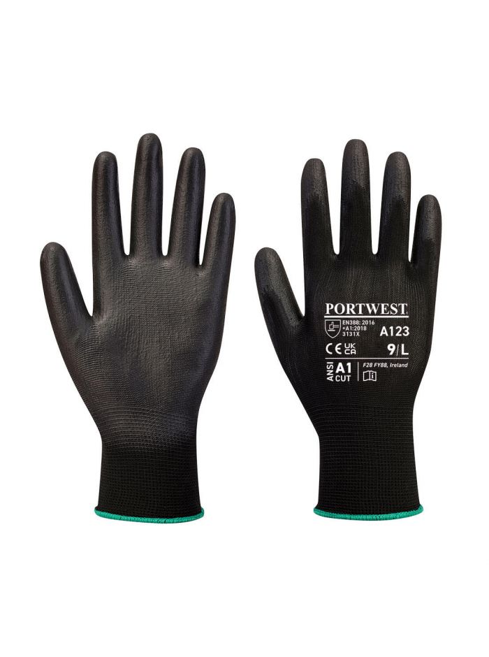 PU-Handschuh mit der Handinnenfläche Latexfrei - voller Karton (144), L, R, Schwarz