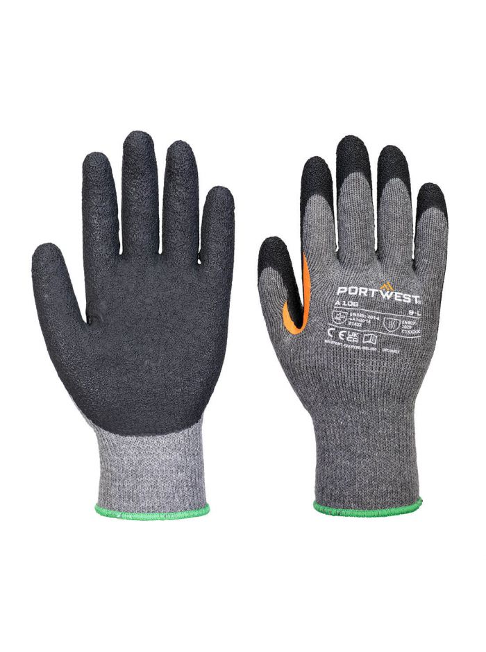 Grip 10 Latex-Handschuh mit verstärktem Daumen (Pk12), L, R, Grau/Schwarz