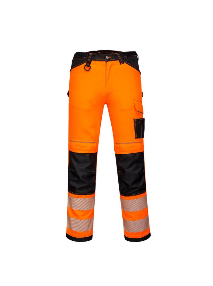 PW3 Leichte Warnschutz-Stretch Arbeitsbundhose, 28, R, Orange/Schwarz