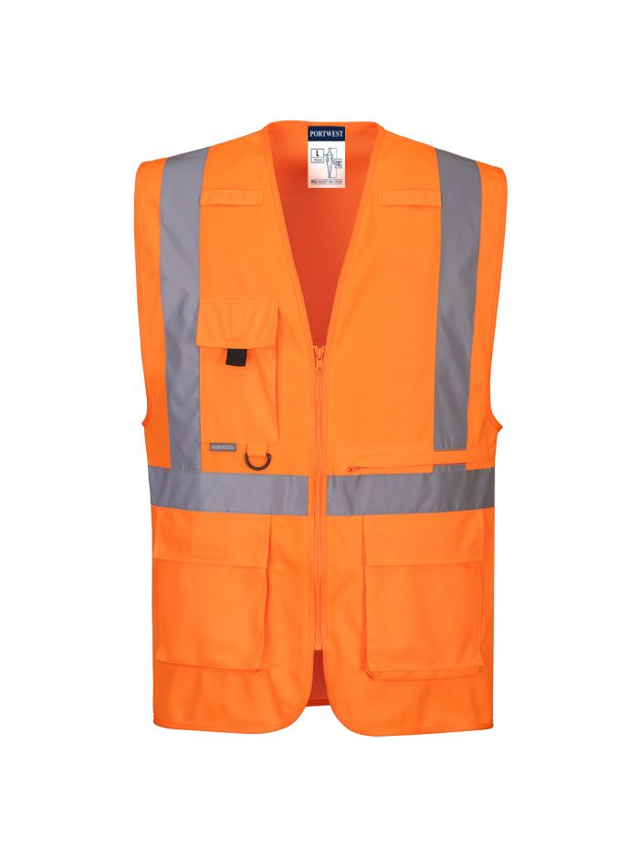 Warnschutz-Exekutiv-Weste mit  großen Taschen , 4XL, R, Orange