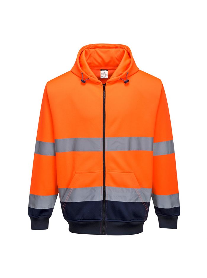 Warnschutz Kontrast Kapuzen- Sweatjacke, L, R, Orange/Marine