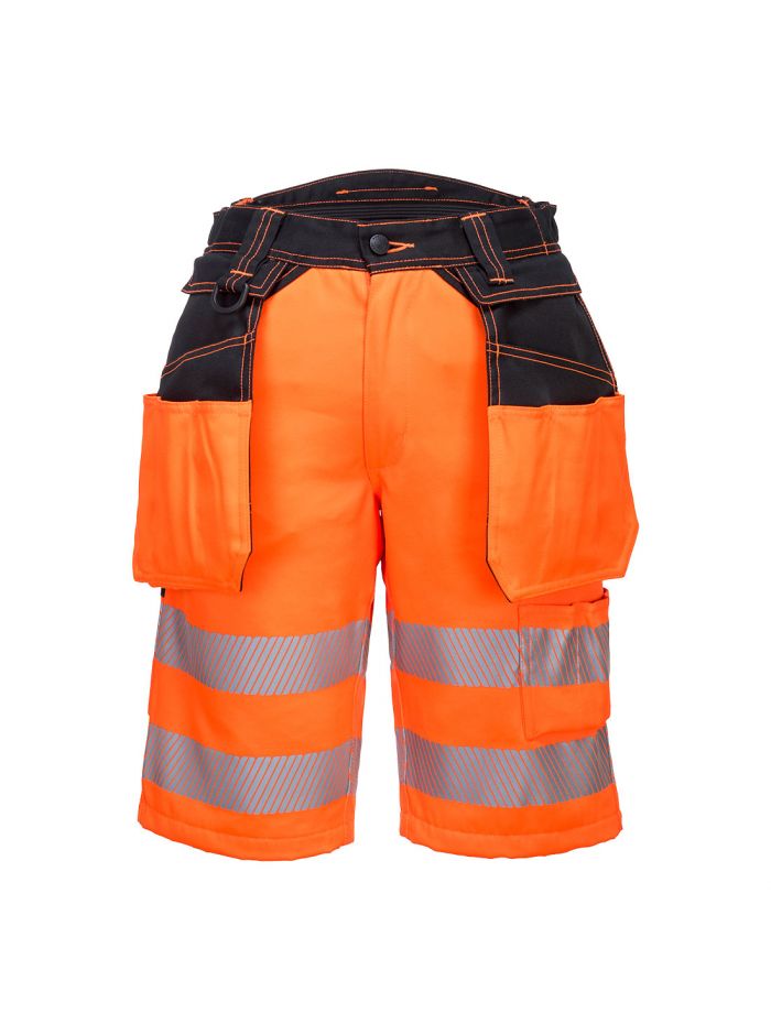 PW3 Warnschutz Shorts mit Holstertaschen, 30, R, Orange/Schwarz