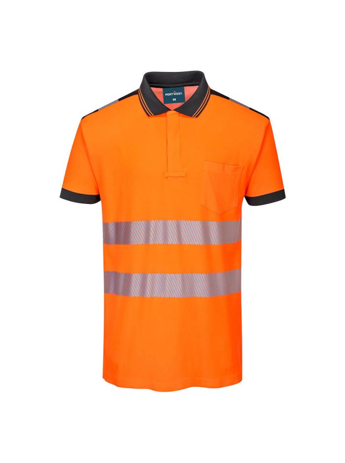 PW3 Hi-Vis Polo Shirt S/S, 4XL, R, Orange/Schwarz