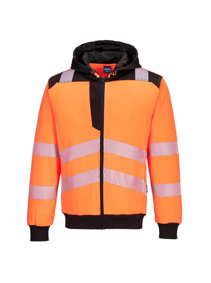 PW3 Warnschutz Kapuzenjacke mit Reißverschluss , 4XL, R, Orange/Schwarz