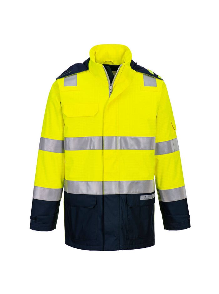 Bizflame Regen+ leichte Warnschutz Jacke Lichtbogen Schutz , L, R, Gelb/Marine