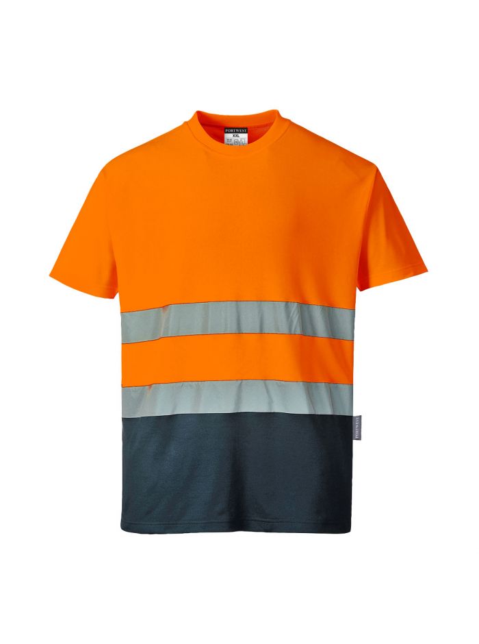 Warnschutz Cotton Comfort Kontrast T-Shirt kurzarm , 4XL, R, Orange/Marine