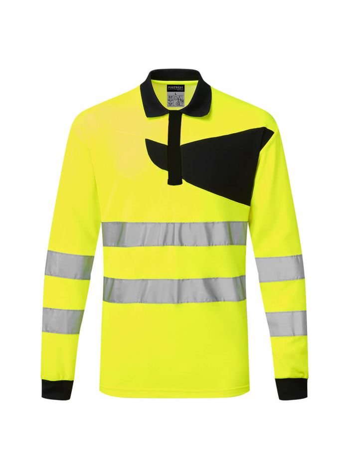 PW2 Warnschutz Polo Shirt langarm, 4XL, R, Gelb/Schwarz