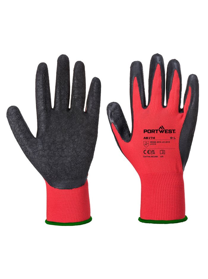 Flex Grip13 Latex Glove (Pk12), L, R, Rot/Schwarz
