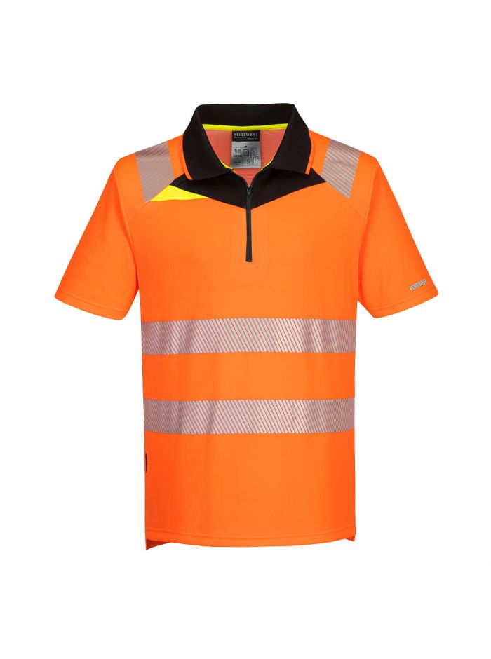 DX4 Warnschutz Polo Shirt mit Reißverschluss kurzarm, 4XL, R, Orange/Schwarz