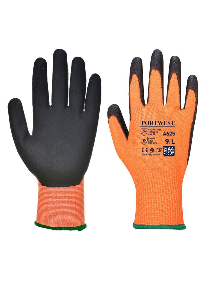 Vis-Tex PU Schnittschutzhandschuh, L, R, Orange/Schwarz