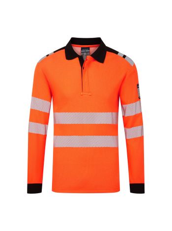 PW3 Modaflame Knit FR Poloshirt Langarm, L, R, Orange/Schwarz