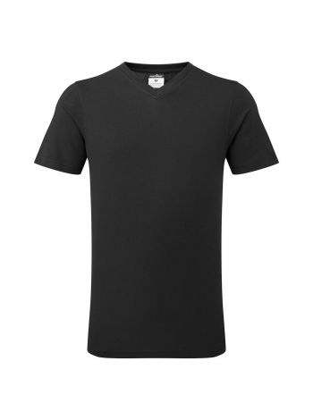 T-Shirt mit V-Ausschnitt aus Baumwolle, L, R, Schwarz