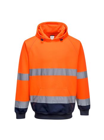 Warnschutz Kontrast Kapuzen- Sweatshirt, L, R, Orange/Marine