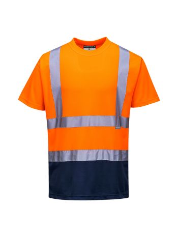 Warnschutz Kontrast T-Shirt kurzarm , L, R, Orange/Marine