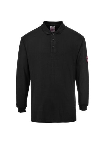 Flammhemmendes, antistatisches Langarm Poloshirt, 4XL, R, Schwarz