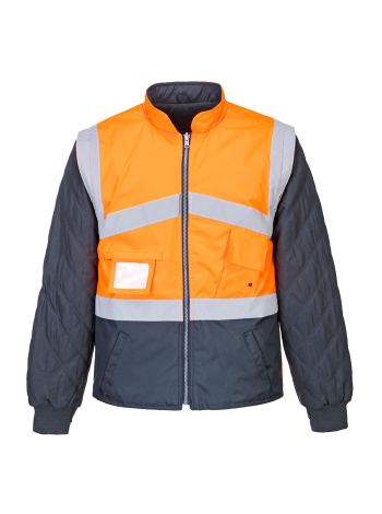 Atmungsaktive Warnschutz 2-in-1-Wendejacke mit Kontrast , L, R, Orange/Marine