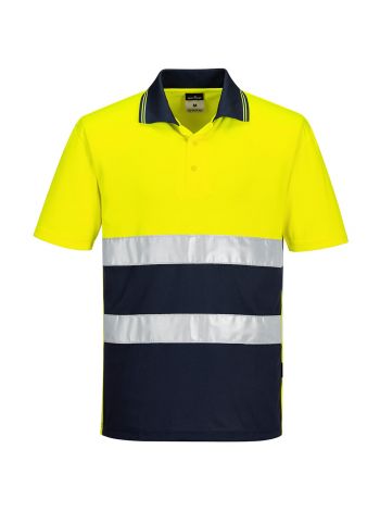 Leichtes Warnschutz Kontrast-Poloshirt kurzarm , 4XL, R, Gelb/Marine