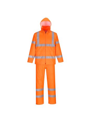 Einfach verstaubarer Warnschutz-Regenanzug , 4XL, R, Orange