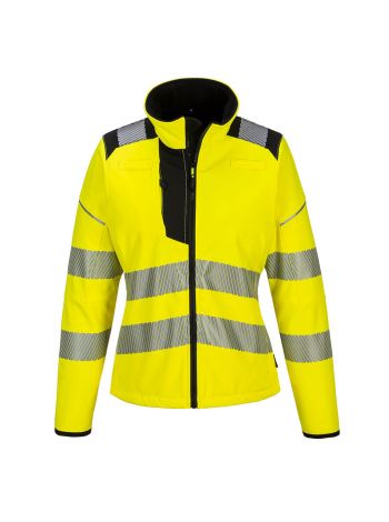 PW3 Warnschutz Damen Softshelljacke, L, R, Gelb/Schwarz