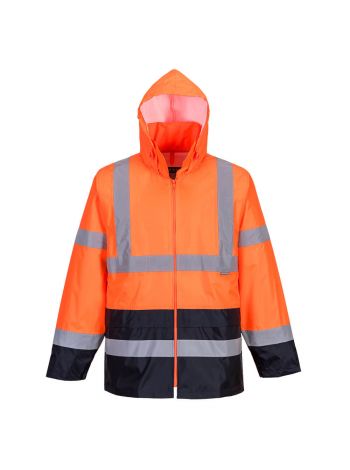 Klassische Kontrast Warnschutz-Regenjacke , L, R, Orange/Marine