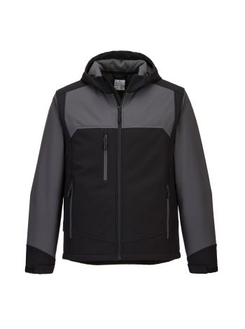 KX3 Softshelljacke mit Kapuze (3L), L, Y, Schwarz/Grau