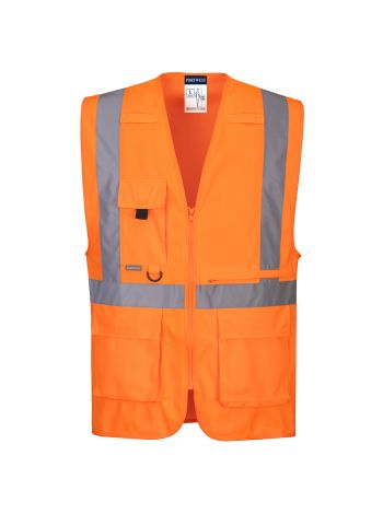 Warnschutz-Exekutiv-Weste mit  großen Taschen , 4XL, R, Orange