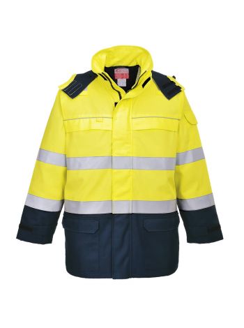 Bizflame Rain+ Warnschutz Jacke mit Lichtbogenschutz, L, R, Gelb/Marine