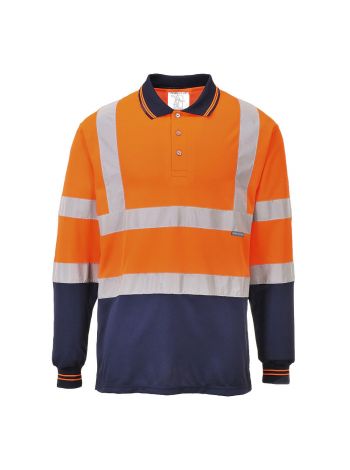 Warnschutz Kontrast Poloshirt langarm , 4XL, R, Orange/Marine