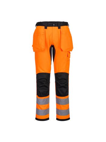 PW3 Warnschutz Stretch-Bundhose mit Holstertaschen, 28, R, Orange/Schwarz