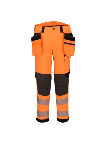 EV4 Hi-Vis Stretch Bundhose mit abnehmbaren Holstertaschen Klasse 2, 28, R, Orange/Schwarz