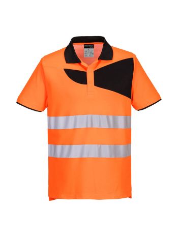 PW2 Warnschutz Cotton Comfort Poloshirt kurzarm , 4XL, R, Orange/Schwarz