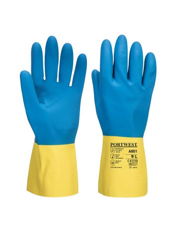 Doppelt getauchter Latex Stulpenhandschuh, L, R, Gelb/Blau